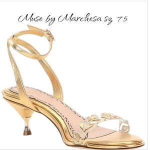 New Marchesa Muse Isabella Gold Metallic Floral Dress Sandals 7.5